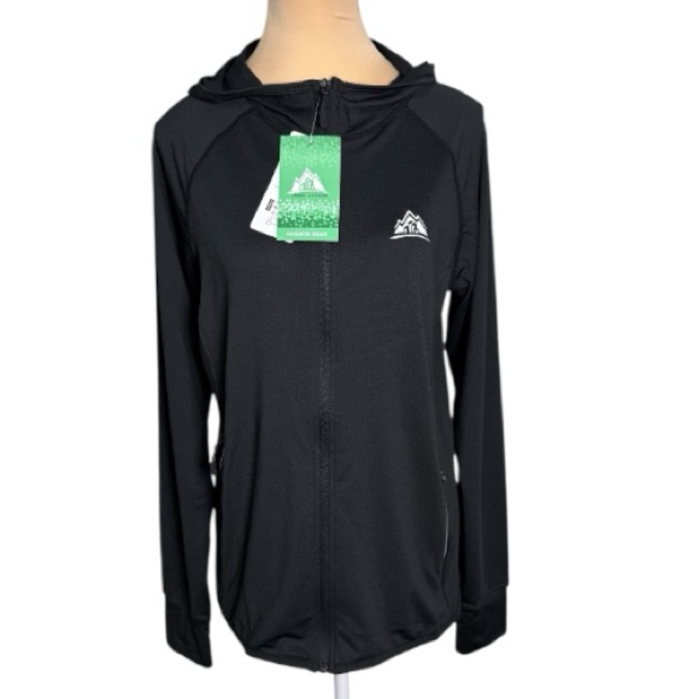 NWT Urban Outdoor Women's M Black Lightweight Hooded Full Zip Jacket Stretch